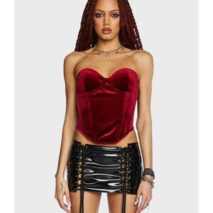 WIDOW Women's Strapless Sweetheart Velvet Corset Top Size S In Dark Red